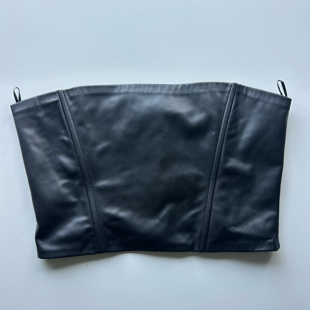 Zara Elegant Black Faux Leather Corset Top